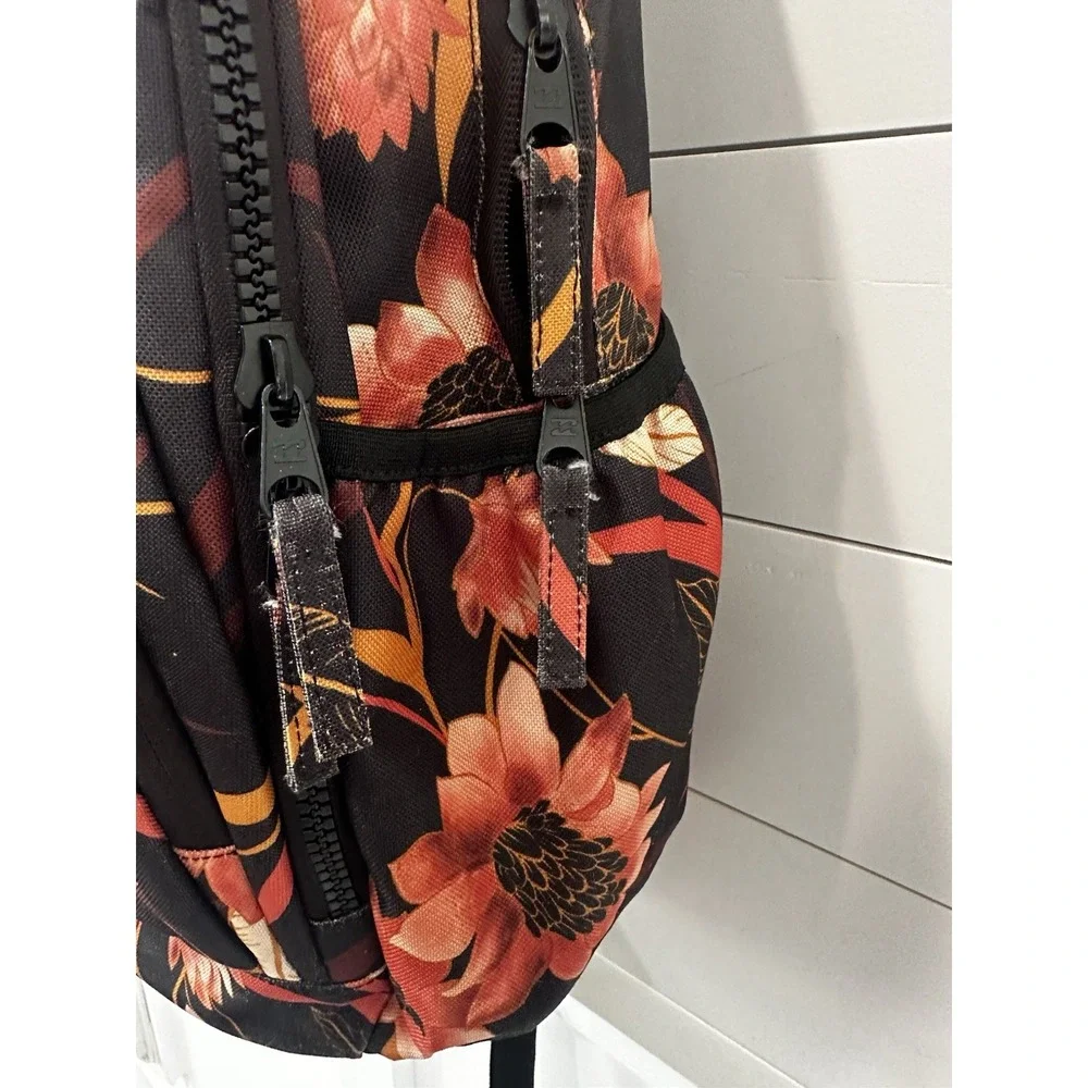 Billabong Roadie Black & Orange Tropical Floral Print Large Backpack 18